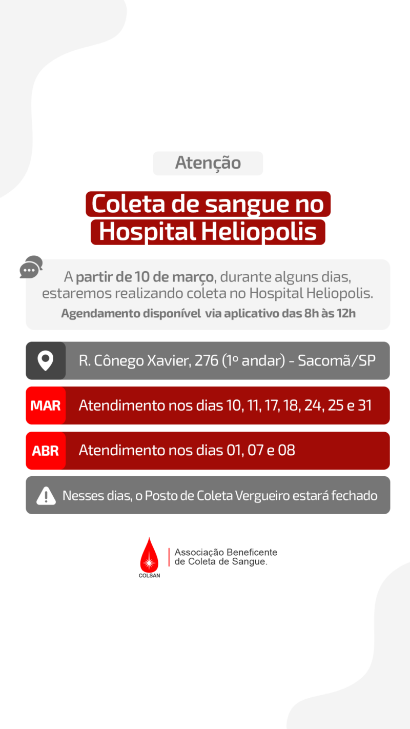 Coleta de Sangue Hospital Heliópolis