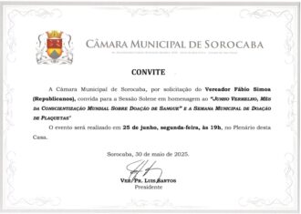 No próximo dia 25 de junho de 2025, a Câmara Municipal de Sorocaba, por iniciativa do Vereador Fábio Simoa, realizará uma Sessão Solene em homenagem ao "Junho Vermelho – mês da conscientização mundial sobre a doação de sangue" e à "Semana Municipal de Doação de Plaquetas", instituída no município de Sorocaba. A COLSAN – Associação Beneficente de Coleta de Sangue agradece profundamente o apoio, o carinho e a parceria que fortalecem sua atuação em Sorocaba. Reconhecimentos como este renovam o compromisso da instituição com a saúde pública e com a promoção da doação voluntária de sangue e plaquetas. A COLSAN segue firme em sua missão de salvar vidas, ao lado da comunidade e de importantes apoiadores.